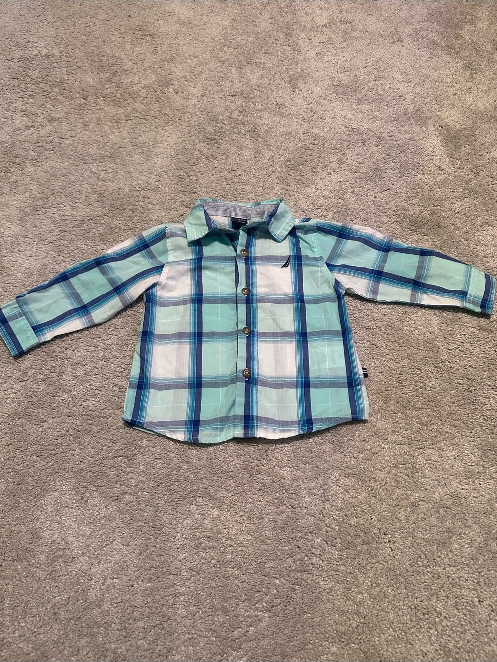 Boys Plaid Button-Down Shirt in Light Teal & Navy